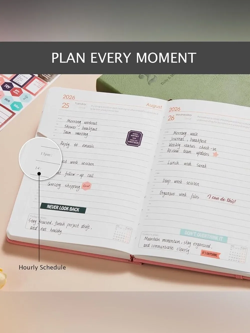 Plannity 2026 Daily & Monthly Pro Planner - Yellow and Teal Faux Leather Binder